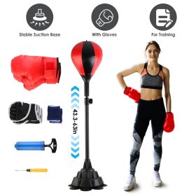 Punching Bag with Stand Free Standing Boxing Ball for Adults 43.3-63in Height Adjustable Boxing Bag with Gloves Wrist Sleeves Stable Suction Base