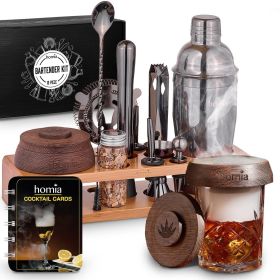 Bartender Kit with Whiskey Smoker 13 pcs Bamboo Stand  Bar Set with Cocktail Shaker Bartending Kit with Essential Bar Accessory Tools Wood Chips