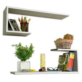 Trista - [Magical Laurel A] Crutch-Shaped Leather Wall Shelf / Bookshelf / Floating Shelf (Set of 2)