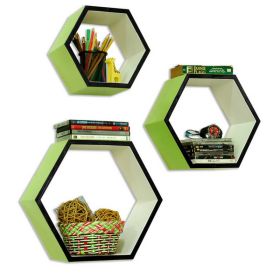 Trista - [Little Grass] Hexagon Leather Wall Shelf / Bookshelf / Floating Shelf (Set of 3)