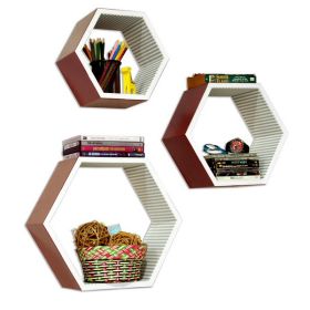 Trista - [Brilliant Sunshine] Hexagon Leather Wall Shelf / Bookshelf / Floating Shelf (Set of 3)