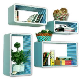 Trista - [Blue Beautiful Ocean] Rectangle Leather Wall Shelf / Bookshelf / Floating Shelf (Set of 4)