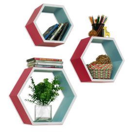 Trista - [Dextrad Style] Hexagon Leather Wall Shelf / Bookshelf / Floating Shelf (Set of 3)