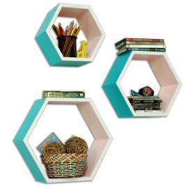 Trista - [Sky Sunshine] Hexagon Leather Wall Shelf / Bookshelf / Floating Shelf (Set of 3)