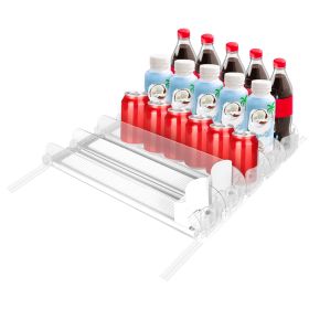 Drink Organizer for Fridge Spring Loaded Beverage Dispenser Width Adjustable Drink Holder with Automatic Pusher Glide 5 Rows Hold up to 25 Cans B