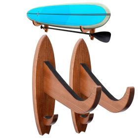 Surfboard Rack Holder Hooks Ash Tree Wood Eco Friendly Display Natural Finish Snowboard Wakeboard Brown Big