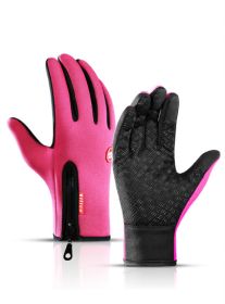 Winter Gloves Touch Screen Riding Motorcycle Sliding Waterproof Sports Gloves With Fleece (Option: Rose Red-L)