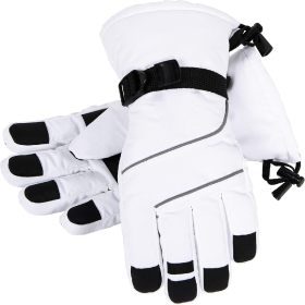 Only Supports Self Pickup  Men's Ski Gloves Waterproof Insulated Snow Gloves With Touch Screen (Option: White Large)
