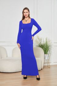 Two-in-one With Lining Double-layer Belly Contracting Hip Lifting Long Sleeve Narrow Dress (Option: Blue-XXL)